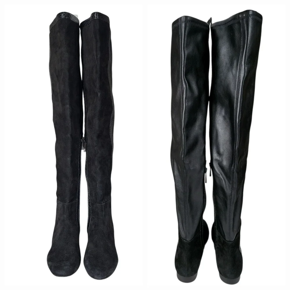 Vince Camuto Over The Knee Boot sz 6.5 Women Black Suede Leather Snakeskin Trim